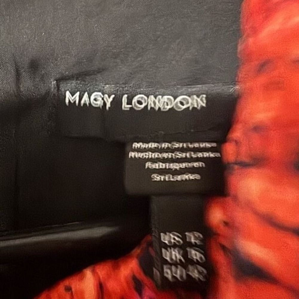 Maggy London Womens Satin Red Floral Collared ALine Midi Dress sz 12 Euro-Summer - Picture 4 of 8
